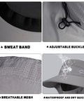 Sun Hat With Neck Flap And Detachable Face Cover, Wide Brim UPF 50 Plus Fishing Hat details: sweat band, adjustable buckle, breathable mesh, waterproof.
