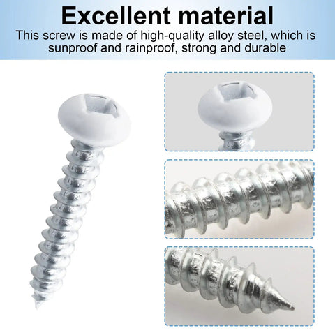 Close-up of Heavy Duty 150 Pack 8X1 Inch Phillips Head RV Screws In Durable White Coating, alloy steel, designed for camper use.
