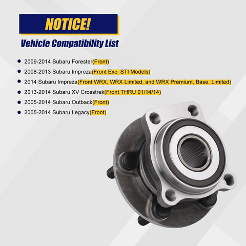 513303 Beefy Front Wheel Bearing And Hub Assembly, 2 Piece Set For Subaru Front Wheel Hub With ABS, displayed with vehicle compatibility list