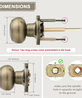 Dimensions of Privacy Door Knob Lock Set For Interior Bedroom And Bathroom Doors Keyless Turn Button Privacy Round Ball Handle In Antique Brass Stainless Steel Durability 5 Pack