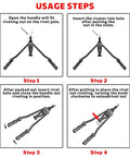Usage steps for Pro Grade 16 Inch Lever Style Rivet Nut Tool Kit With Visual Stroke Indicator Includes 15 Mandrels.