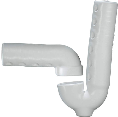 Undersink Vinyl P Trap Piping Cover Kit With Two Angle Valve Covers And A Five Inch Offset Tailpiece Wheelchair Strainer Cover