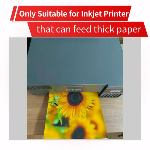 Inkjet printer using Heavyweight 350 GSM Printable Cotton Canvas Sheets for photo printing, showing sunflower image.