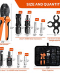 Pro Grade Solar Crimp Tool Kit With Ratcheting Pliers For AWG 8 To 12 Cable, 23 Piece Set with connectors, spanner, and bag.