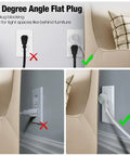Long Reach 12 Foot Surge Protector Power Strip With Eight Outlets, low profile flat plug behind furniture, ideal for tight spaces.