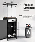 41,000 BTU Propane Patio Heater With Lockable Wheels And Weather Cover, CSA Certified Outdoor Heater dimensions and gas tank shown