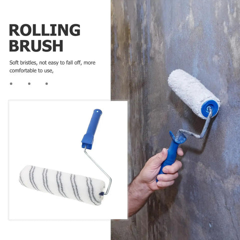 Lightweight Small Paint Roller With Ergonomic Handle For Fast Wall Coverage And Crisp Clean Edges Ideal For Ceilings Trim And Furniture Zero Drip Formula Makes Every Painting Job A Total Breeze in use against a textured wall.
