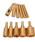 Get The Ultimate 12-Piece Hole Saw Kit With M10 Drill Bits For Ceramics Brick And Glass Plus Dry Wet Drilling Capability Using High Speed Steel Core Bits In Sizes From 6-35MM Perfect For Pros And DIYers Akin To A Total Game Changer. 12 gold HSS core drill bits, 6-35mm