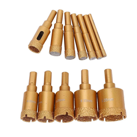 Get The Ultimate 12-Piece Hole Saw Kit With M10 Drill Bits For Ceramics Brick And Glass Plus Dry Wet Drilling Capability Using High Speed Steel Core Bits In Sizes From 6-35MM Perfect For Pros And DIYers Akin To A Total Game Changer. 12 gold HSS core drill bits, 6-35mm