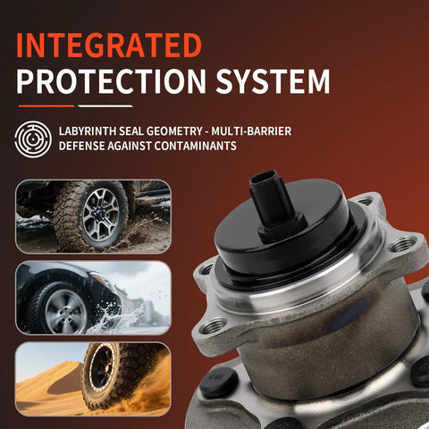 Close-up of wheel hub showing integrated protection system for Pair Wheel Hub And Bearing Assembly 512372 Replacement For Lexus HS250H 2010 Through 2012 NX200T 2015 Through 2016 NX300H 2015 Through 2016 Scion IM 2016 Scion TC 2011 Through 2016 Toyota RAV4 5 Lug With ABS Easy Install