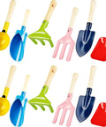 12 Piece Kids Beach Toys Set With Metal Shovels Rakes Forks And Wooden Handles For Sand Play, colorful tools on display