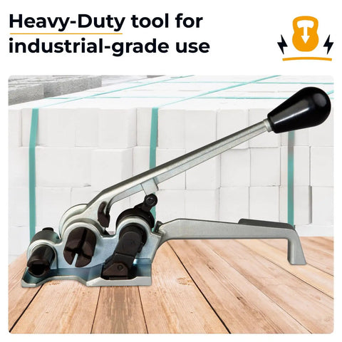 Heavy Duty Tensioner For Wide PET Strapping Featuring Patented Vertical Gripper Design Rock Solid Construction Top Shelf Warehouse Tool That Handles Full Width Strap Wrapping Without Any Sweat Or Hassle