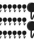 Black Self Adhesive Hooks 20 Pack Tough As Nails Sticky Wall Hangers With Super Grip displayed in rows, showcasing their round design.
