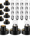 30 Piece E10 Mini Bulbs With Black Plastic Socket Holder For DIY Projects And Student Experiments, Warm White Light