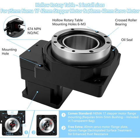 Hollow Rotating Platform With 5 To 1 Planetary Gearbox For High Precision Rotary Table Actuator 360 Degree Electric Rotation