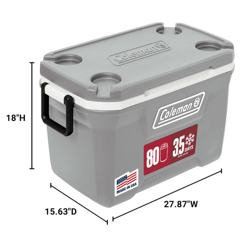 Classic Series Insulated Portable Cooler With Leak Resistant Build Keeps Ice For Days, 52 Quart, grey color with handles and cup holders.