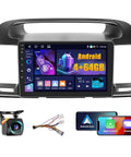 Toyota Camry 2000 2006 Android Car Stereo With 9 Inch Touch Screen CarPlay Android Auto Plug And Play GPS Bluetooth Wi Fi Dash Kit Mirror Link SWC DSP EQ Backup Camera including display, adapter, and camera.