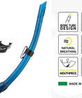 Z2 Frameless Dive Mask And Corsica Snorkel Kit with blue snorkel, bore tube design, flexible material, and replaceable mouthpiece