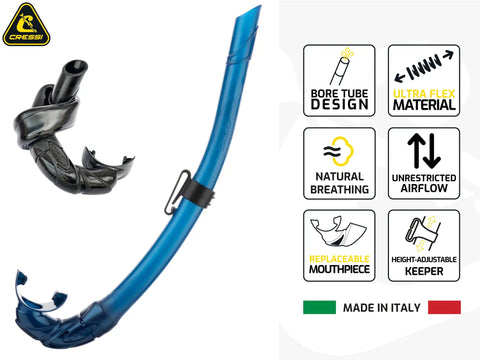 Z2 Frameless Dive Mask And Corsica Snorkel Kit with blue snorkel, bore tube design, flexible material, and replaceable mouthpiece