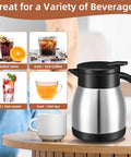 Set Of Two Heavy Duty Thermal Coffee Carafe And Creamer Pitcher In Sleek Silver Finish With Double Wall Insulation Keeps Your Daily Brew Hot Or Cold Hella Long Includes Matching Clean Brushes For Home And Office with different beverage options.