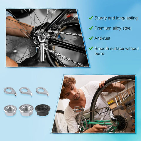 Heavy Duty Bike Wheel Axle Nut And Hub Safety Washer Kit 18 Piece M8 M9.5 M10 on bicycle wheel installation