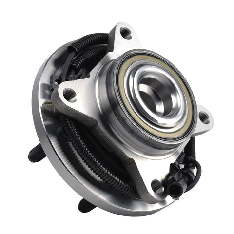Front Wheel Hub And Bearing Assembly For 2009 2010 Ford F 150 RWD With ABS Six Studs Replacement For Smooth Ride Heavy Duty Wheel Hub To Support ABS Sensor, showing metal components and wiring.