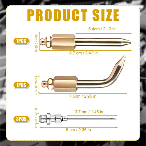 Five Piece Grease Gun Needle Tip Adapter Kit With Straight And Bend Nozzles, Two Replacement Needles, Coupler Adapter With Cover