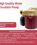 Top Tier 115V 1 25Hp Circulator Pump With One Half Inch Sweat Connections, featuring brass end and cast iron body for heating.