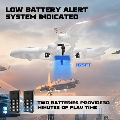 RC Drone Remote Control Airplane Ready To Fly Foam Jet Fighter Stunt Plane With 360 Degree Flips shown with battery alert system.