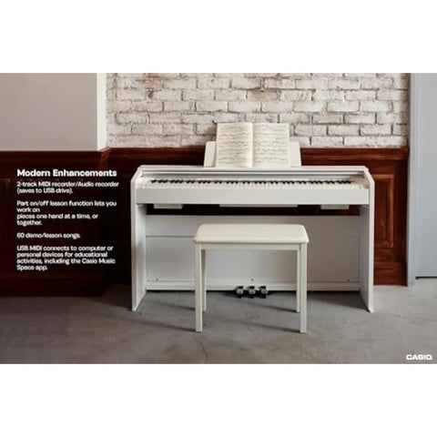 Privia PX-870 88-Key Weighted Digital Piano With Scaled Hammer Action, Tri-Sensor II Touch, Elegant White Console