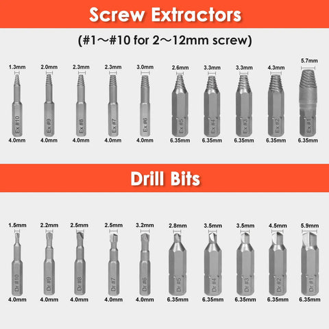 Damaged Screw Extractor Set For Stubborn Fasteners, 2-21mm, 39-Piece Broken Bolt Kit With Three Eighths Inch Drive Lug Nut Removal Tool