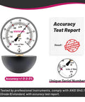 GOATACURA vacuum suction gauge, 2.5-inch dial, white face with black markings, mounted on black stand; measures 0–160 inches of water