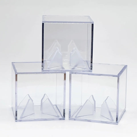 Clear Acrylic Square Baseball And Golf Ball Display Case, 3.15 Inch, set of three, stacked configuration, dust-free storage