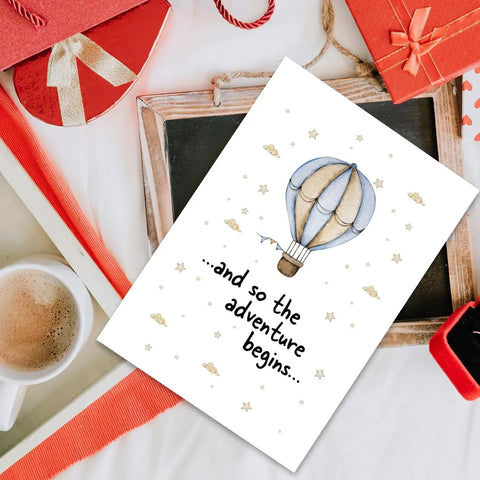 Hot Air Balloon Adventure Baby Shower Card For New Parents Funny Congratulations Card Blank Inside 8x5.3 Inch Size With Envelope