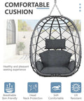 Outdoor Hanging Egg Chair With Stand Wicker Rattan Swing Chair With Cushioned Comfort for Garden shown with grey cushion