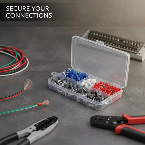 Super Cool 200 Piece Wire Ferrule Kit With Tinned Copper Crimp Connectors And Assorted Pre Insulated Electrical Tube Terminals Perfect For Stranded Wires Stored In A Handy Box, open kit