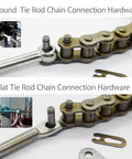 Heavy Duty Automatic Gate Opener Tie Rod Chain Connection Hardware for Sliding Gates, round and flat tie rods, ANSI 40/41 compatible.