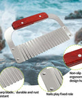 Zorveiio stainless steel crinkle cutter with wooden red handle and ridged wavy blade for vegetables