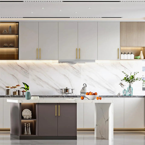 Modern kitchen featuring Gonna Love These Heavy Duty Brushed Brass Modern Cabinet Pulls Smooth Kitchen Upgrade For Pantries And Islands Five Inch.