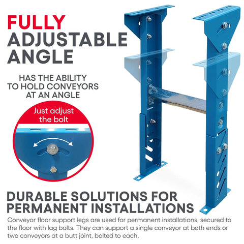 Rock Solid Heavy Duty Adjustable Conveyor Support Legs One Pack Tough As Nails Pro Grade For Eighteen Inch Wide Gravity Roller And Skatewheel Shop Upgrade Kit