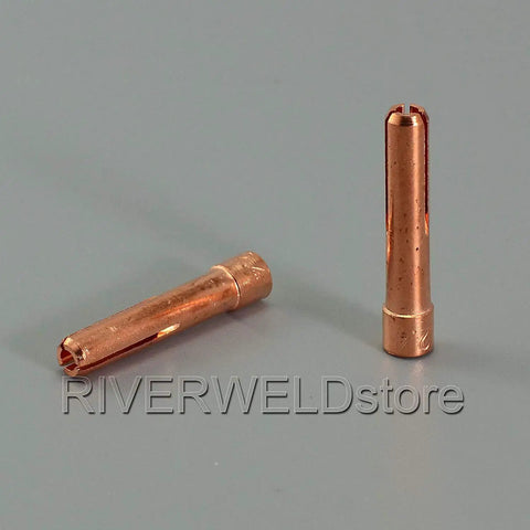 TIG Stubby Collets 3/32 Inch and 2.4mm Orifice for PTA DB SR WP 17 18 26 TIG Welding Torch, Pack of 10, brass collets on gray surface