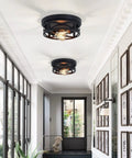 Hallway with Two Pack Black Flush Mount Ceiling Light Fixture Dope Industrial Farmhouse Metal Cage Ceiling Fixture For Kitchen Entryway Hallway With E26 Base Ten Point Six Three Inch installed.