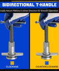 Close-up of bidirectional T-handle from 35 Piece Disc Brake Caliper Tool Kit With Heavy Duty Piston Caliper Compressor And 24 Adapters.