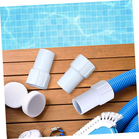 4 Piece Pool Vacuum Hose Cuffs Replacement Connectors Set For One And A Half Inch Spiral Hoses Durable Iron Thread Quick Connectors Air Line Adapters Hose Fittings And Plug Set White Pool Couplers For Inlet, white ABS hose cuffs with blue pool vacuum hose