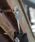 8 Piece Flex Head Ratcheting Wrench Set With 8 To 19 Millimeter Metric Chrome Vanadium Steel Wrenches tightening a bolt