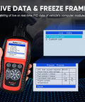 AutoLink AL619 Scanner displaying live data and freeze frame features for OBD2 cars from 1996 through 2015