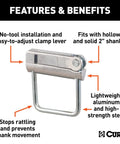No Tool Anti Rattle Hitch Clamp Tightener for 2 Inch Receiver with features like no-tool installation and high-strength steel