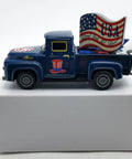 Blue All American Patriotic Metal Pickup Truck Ornament For Tiered Tray Decor And Tabletop Centerpiece with USA flag