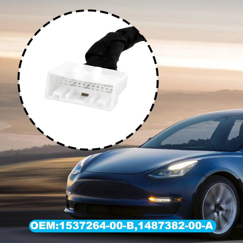 Close-up of Straight Swap Charging Port Module Wiring Harness For Tesla Model 3 And Model Y 2017 Through 2023 with white connector.
