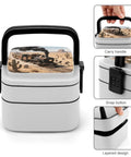 Desert Steam Train Themed Bento Box With Compartments Leakproof Double Layer Lunch Container With Spoon Snap On Lid Insulated Travel